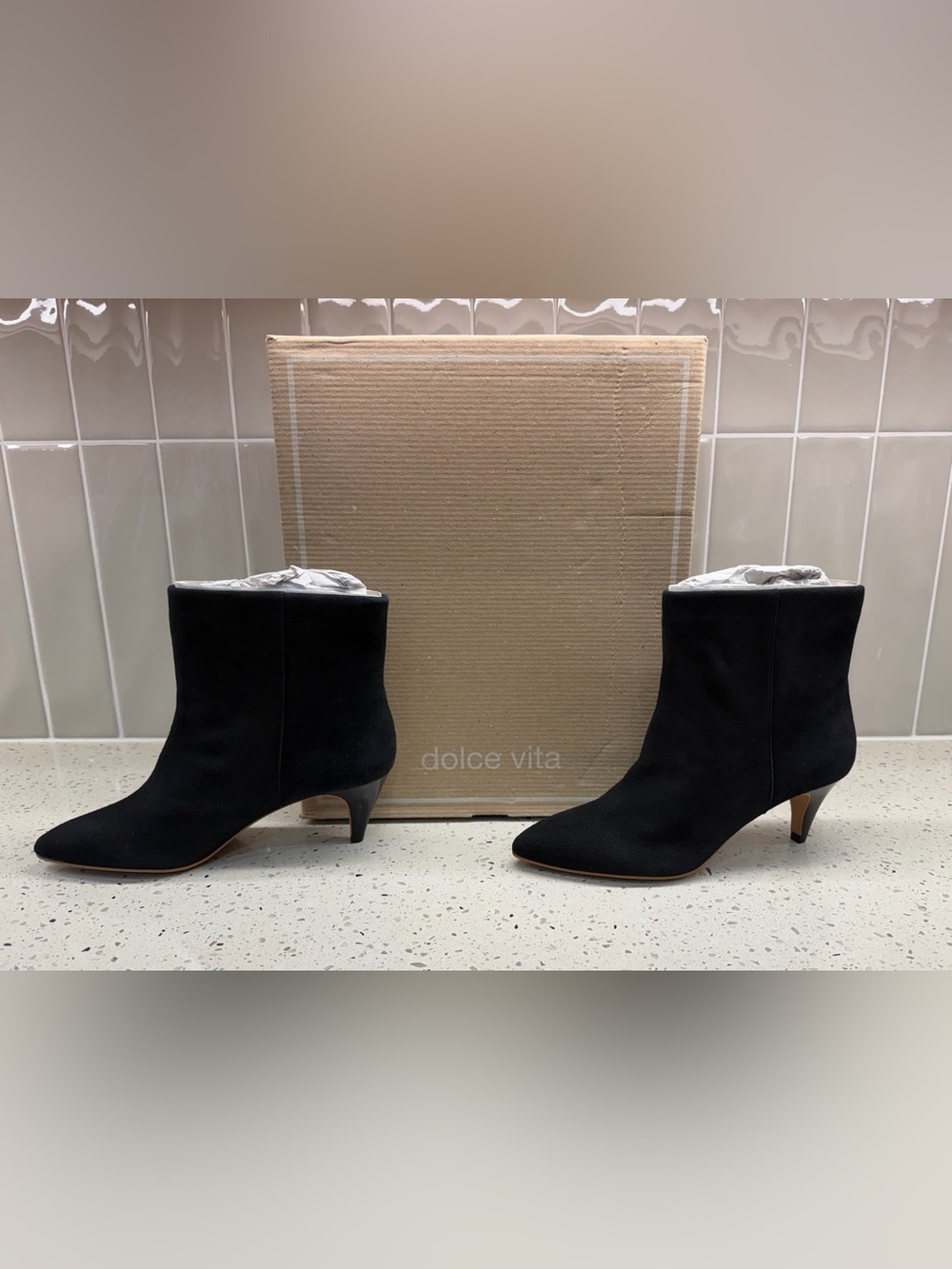 NWT Dolce Vita Dee Booties Black Suede Heeled Ankle Boots Black US 7.5